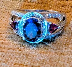 Beautiful Tanzanite, Tourmaline & Diamond 14k White Gold Designer Ring Sz 9
