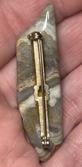 Agate Brooch Natural Stone Glossy Cream Gray Brown Tones 2 Inch