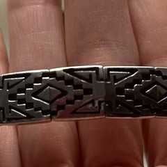 Vintage Dee Morris Navajo Sterling Silver Links on Leather Strap Bracelet