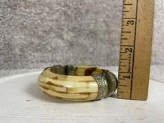 Bangle Bracelet Womens 3″ Ornate Brass Clamper Horn Bone Stone Gem