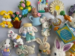 Vintage Jewelry Lot Hallmark Pin Etc 35 Bunny Rabbit Chicks Flowers Whimsical