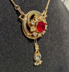 Vintage Deco Rhinestone Ruby Red Crystal Brooch/Necklace Barclay ? Unsigned Pin