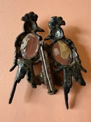 VTG 40’s Pot Metal Jelly Belly Enamel Love Birds Brooch Figural Art Nouveau