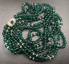 RARE SWAROVSKI VTG Multi Strand Green Crystal Glass Beaded Mogul Necklace 36”