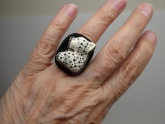 Amy Kahn Russel Sterling Silver 925 Leopard Modernist Black Horn RING Size 6