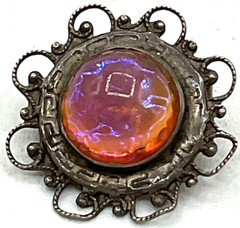 Vintage 7/8-inch Cobochon Filigree Brooch Pin Marked Sterling Silver Romantic