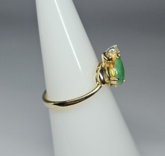 Vintage 14K Yellow Gold Jade & Diamond Ring Signed FJG35 14K Sz 6 2.37g