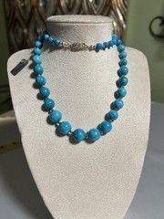 Vintage Jungle Turquoise Graduated Bead Necklace 24″ 58g ROC Clasp Artisan