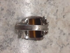 1980’s Tiger’s Eye Silvertone Lily Flower Ring Size 9.5