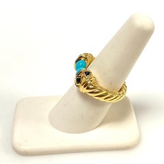 v836 David Yurman Renaissance Color 18K YG twisted cable Ring Gemstones Size 7