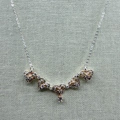 Vintage Silver Tone Heart Pendant Necklace Champagne Rhinestone Accent Dainty