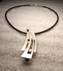 ANTIQUE ART DECO STERLING SILVER MODERN PENDANT BLACK LEATHER SILPADA NECKLACE