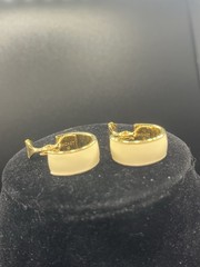 Vintage Monet Signed Hinged Clip-On Enamel Gold Tone Hoop Earrings