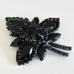 Vintage Jet Black Rhinestone Juliana? D&E Flower Plant Statement Brooch Pin