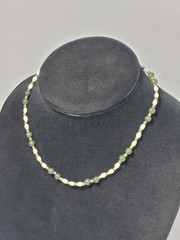 Vintage Green And White Beaded Necklace Natural Gemstones Brass Wire & Beads