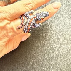 Vintage Blue/Orange FL Crocodile Alligator Rhinestone Adjustable Statement Ring