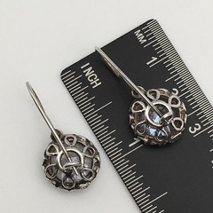 Vintage Sterling Silver Fancy Bezel 14mm CZ Dangle Earrings Marked 925 9g #68