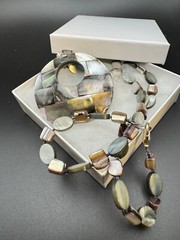 Vintage Mother Of Pearl & Abalone Coin Necklace With Large Shell Pendant