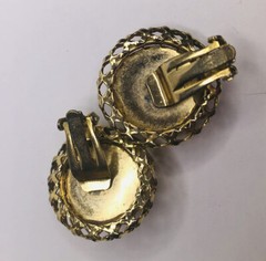 Vintage Moonstone Clip Earrings Gold Tone Metal Round Shape Hugs Lobe No Pinch