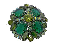 Vintage D&E Juliana Green AB Rhinestone Brooch Pin VERIFIED Uranium Glass Book