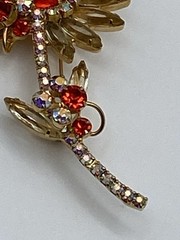Vintage JULIANA D&E Sunflower Large Pin Brooch Champagne/Orange Rhinestone Stem