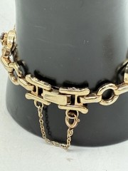 Barclay Signed Vintage Gold Tone Ruby Red Rhinestone Link Bracelet Safety Chain