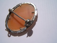 VINTAGE 800 SILVER & MARCASITE SHELL CAMEO PIN PENDANT