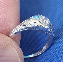 Original EARTH MINED DIAMOND Deco Engagement Ring 18K WHITE GOLD Solitaire S 6
