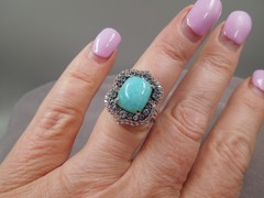 JTV Sterling Silver Blue Amazonite Blue Topaz Halo Ring NIB Sz 7