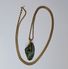 Genuine Green Epidote Polished Stone Pendant 36in Gold Tone Monet Chain Necklace