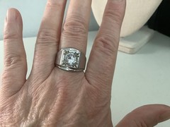 Vintage Uncas mens signet ring 18KT HGE white gold plated CZ? stone size 8.75-9