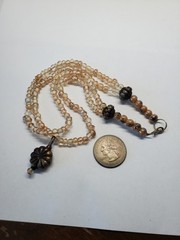 Vintage Beige Glass Bead Double Strand Ethnic Bronze Charm Choker Necklace
