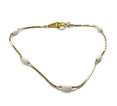 Vintage Japanese Brass Box Chain White Pearl Beaded 7″ Bracelet L521