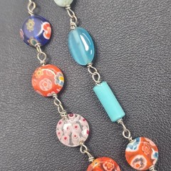 Lovely Cookie Lee Millefiori Glass Style Floral Beaded Statement Necklace 40″