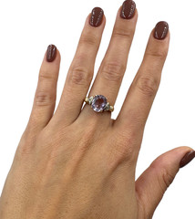 14K REAL SOLID YELLOW GOLD HALLMARKED TESTED GORGEOUS RING AMETHIST DIAMOND