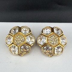 Vintage Swarovski Earrings Rhinestone Clip Ons Honeycomb