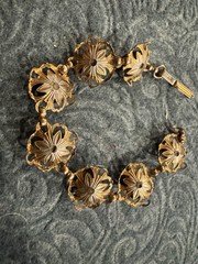 Vintage Brown Glass Panel Link Size 7.5” Gold Tone Tennis Bracelet