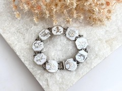 Siam Sterling Silver White Octagon Paneled Thai 30’s 925 Vintage Bracelet