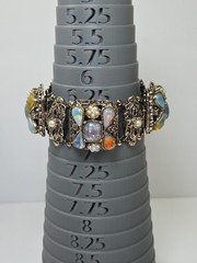 Vintage Victorian Revival Opaline Glass Faux Pearl Book Chain Bracelet