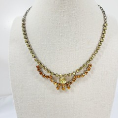 Vintage Citrine Rhinestone Choker And Earrings Set Screwback 15.5″ Regency