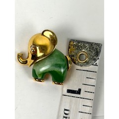 Trifari Elephant Brooch Mini Green Gold Vintage Lucite? Jade? Jelly Belly Stone