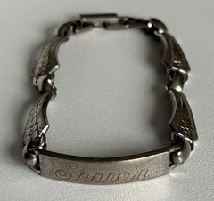 LA MODE Sterling Silver ID Bracelet 7” Floral Vintage Etched SHAROIN 13.58 Grams