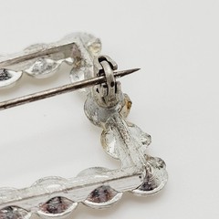 Rhinestone Open Metal Rectangle Frame Early 20th Century Silver Tone Brooch Pin