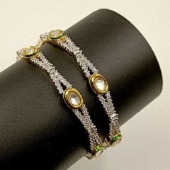 Bridal Wedding Kundan Meenakari Bangles 22k Gold Plated CZ South Indian Jewelry