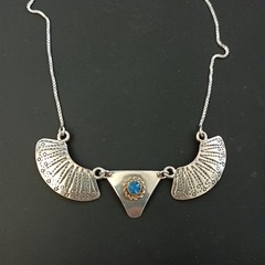Ethnic Necklace Vintage Sterling Silver Blue Tribal Folk Crescent Artisan Boho
