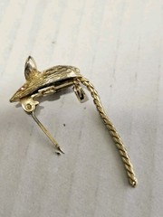 Vintage Gold Tone Mouse Pin Back Brooch Pink Eyes Moveable Tail 1 “W Tail 2.25”