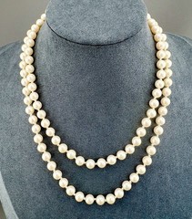 Vintage Marvella Necklace Faux Pearl Hand Knotted Gold Tone Classic Signed 30”