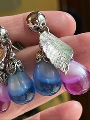Vintage Napier Cumquat Blue Pink Dangle Drop Clip On Earrings Silver Tone Pat #