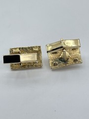 Vintage Faux Pearl mens cufflinks rectangle brushed gold tone concave whale back