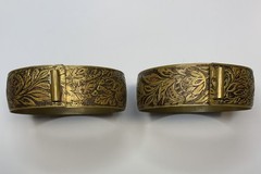 Vintage Brass Handcuff Double Bangle Bracelets Engraved With Floral Motif